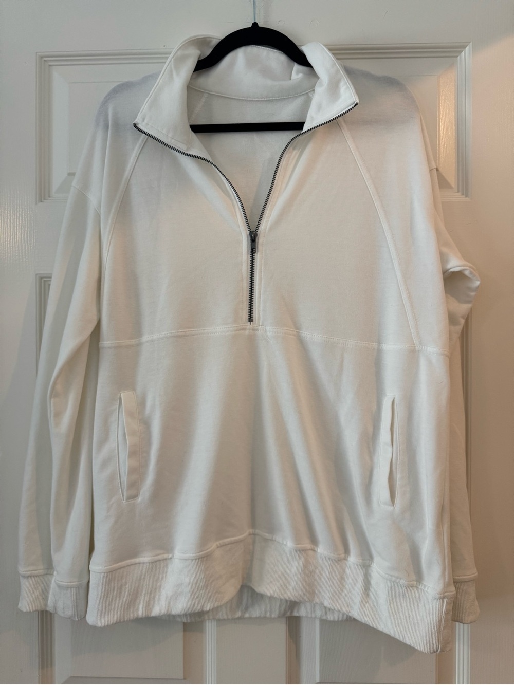 Lightweight White Quarter-Zip Pullover Sweatshirt - Picture 1 of 3